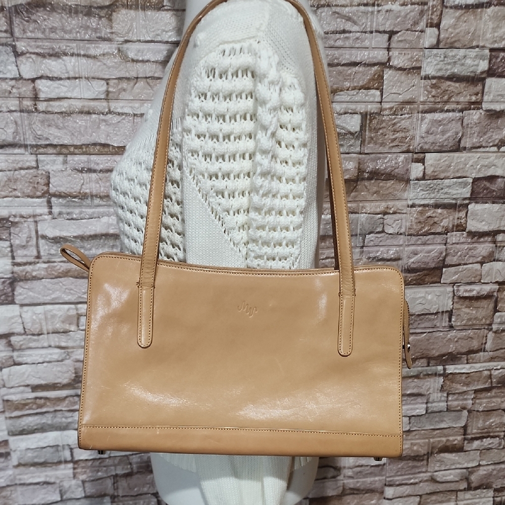 Monsac Original Perforated Oat Genuine Leather Elegant Tan  Shoulder Bag